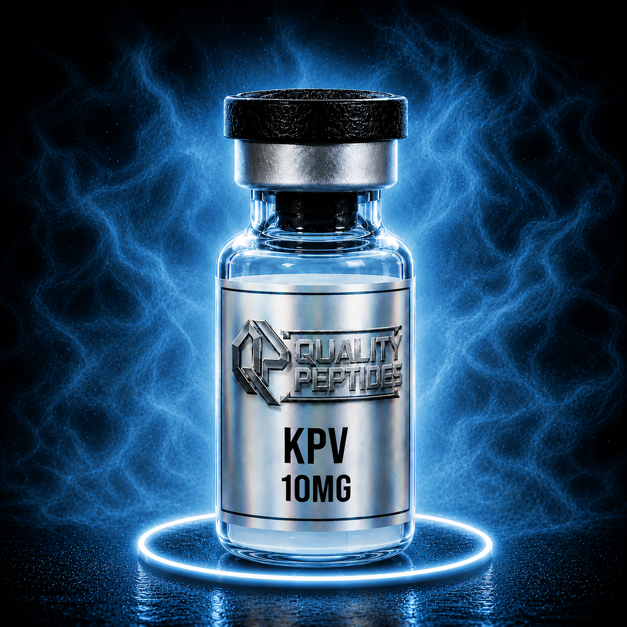 KPV 10mg peptide vial glowing blue