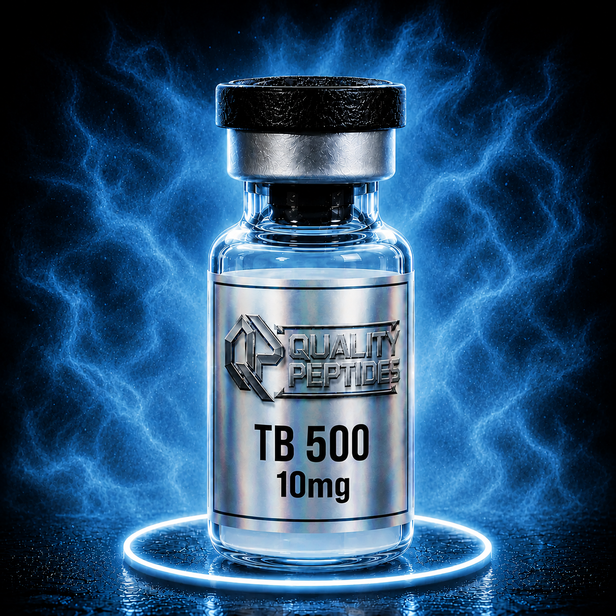TB 500 peptide vial with electric blue glow