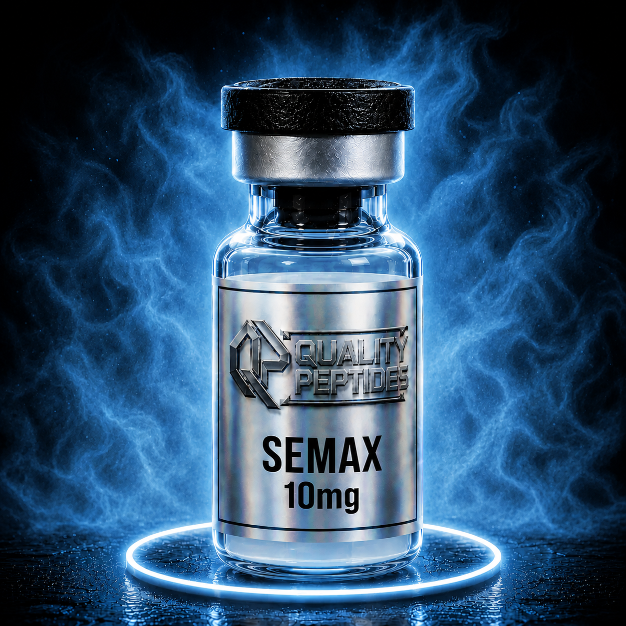 Semax 10mg peptide vial with blue glow
