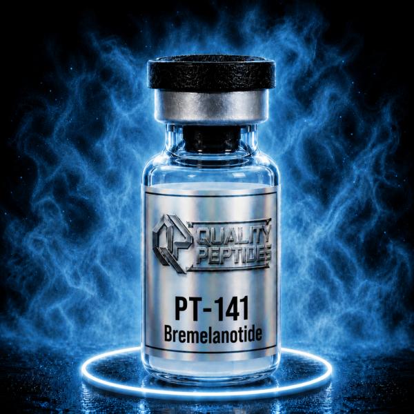 PT-141 Bremelanotide vial with blue aura
