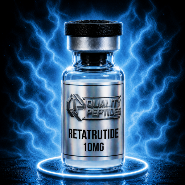 Retatrutide 10mg peptide vial glowing blue