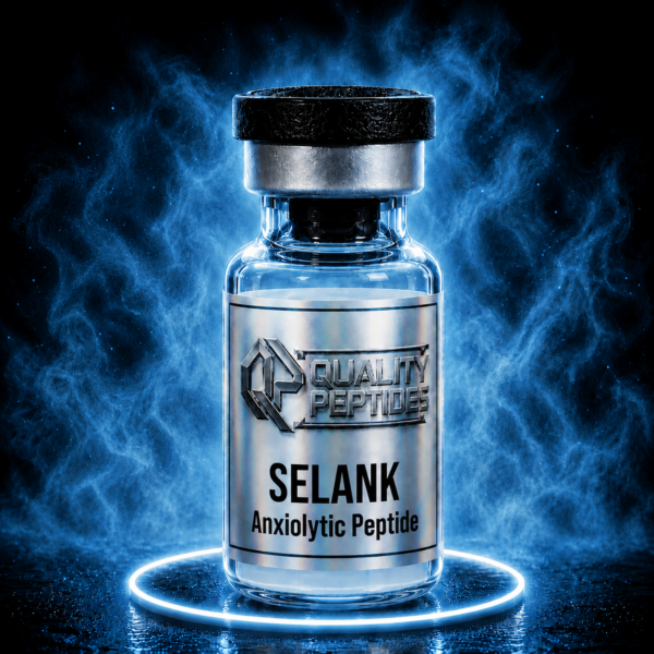 Selank peptide vial with blue glowing aura